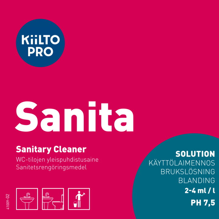 Etiketit, K&auml;ytt&ouml;liuos Kiilto Sanita 70x70 rulla, 100 kpl/rll